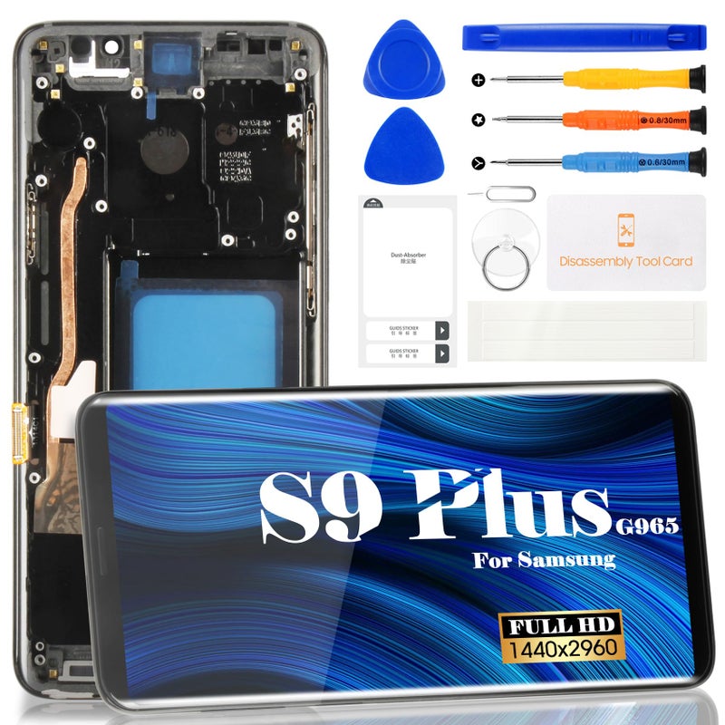 SRJTEK Incell for Samsung Galaxy S9 Plus Screen for Samsung Galaxy S9 Plus SM-G965F, SM-G965U, SM-G965W Digitizer Touch Sceen Assembly Repair Parts(Black,With frame) - Image 1